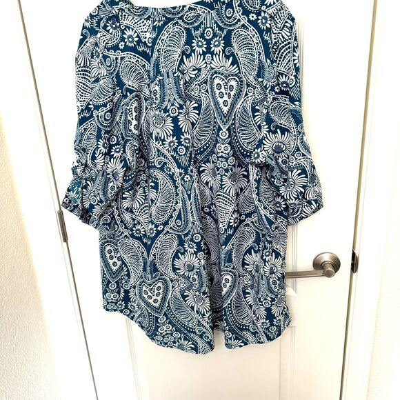 ❤️Denim 24/7 Tunic Blouse 3/4 tab Sleeves Button Down Women’s 22W Boho - Picture 3 of 10